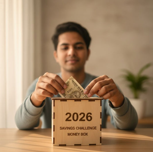2026 New Year Savings Challenge Wooden Money Box – ₹1,00,000 Goal Tracker Piggy Bank